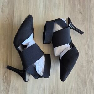 NEW Impo Tabney Black Eco Faux Suede Elastic Strap Pointed Toe Pumps 10M